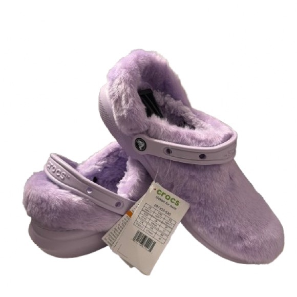 CROCS Women's Lavender Plush Mules - Picture 2 of 2